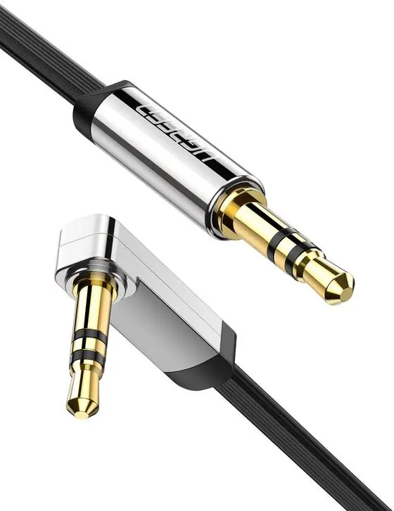 UGREEN 10729 3.5mm Male to Male 90 Right Angle 5m Flat Cable-BK