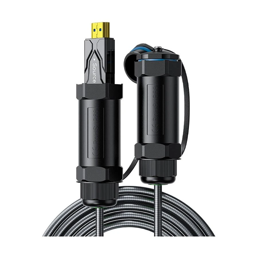 DTECH HDMI Male to Male, 10 Meter, Grey Cable with Black Transparent Waterproof Shell #DT-HF8010KF (8K, Optical Fiber)