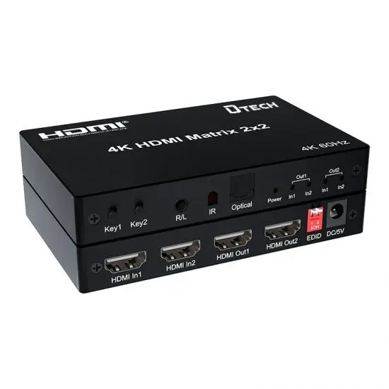 DT-7222W 4K 60Hz 2 Input 2 Output 2 x 2 HDMI 2.0 Matrix Switcher with IR Remote Control