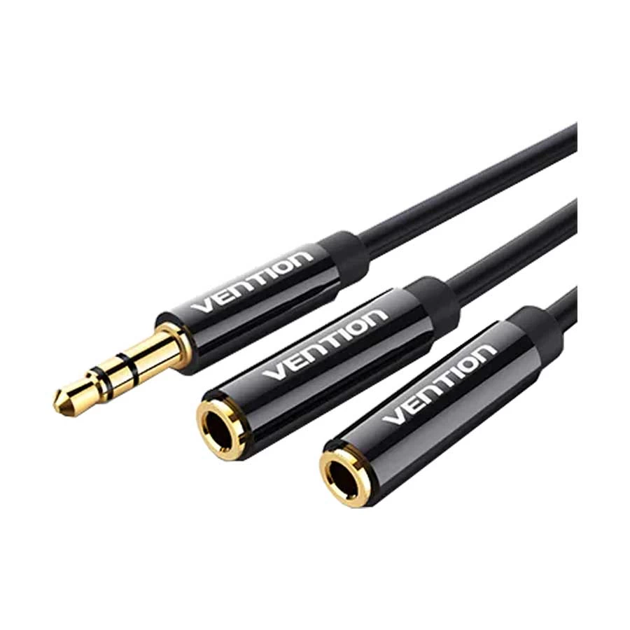 VENTION BBSBY 3.5mm Male to Dual 3.5mm Female, 0.3 Meter, Black Stereo Splitter Cable #BBSBY