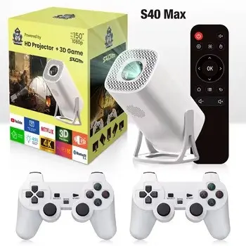 S40 Max Smart 4K Supported Android Projector With 2 Wireless Gaming Console with Built-in 3000 Games and Free Memory Card