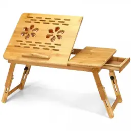 Bamboo Wooden Dual Fan Laptop Cooler Table Desk 