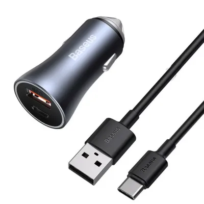 Baseus TZCCJD-03 Car Charger With USB TC to IP (1M) Cable Black (40W)