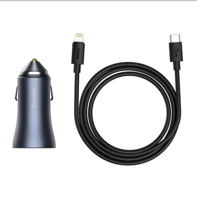 [09600] Baseus TZCCJD-B0G Car Charger With USB C to IP 1M Cable Black (40W)