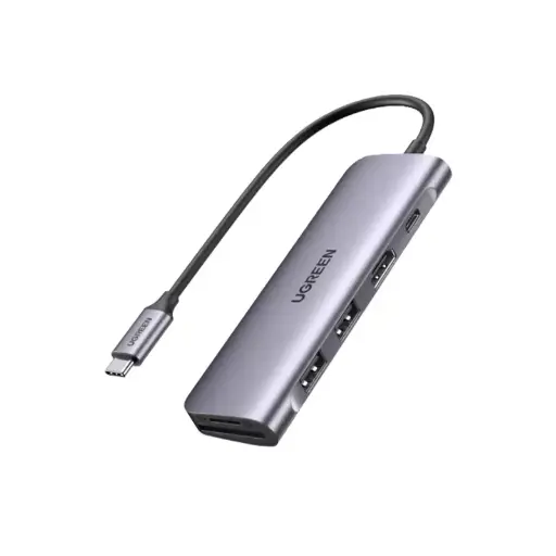[06472] UGREEN CM195 (70411) (6-in-1) USB-C to 2 Ports USB3.0-A Hub + HDMI + TF/SD Hub