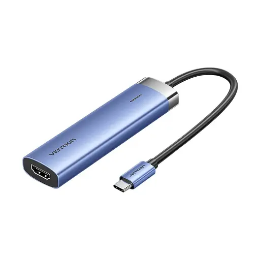 [07217] VENTION TGESB Type-C Male to Tri USB, Type-C & HDMI Female, 0.15 Meter, Blue Multi-Interface HUB #TGESB