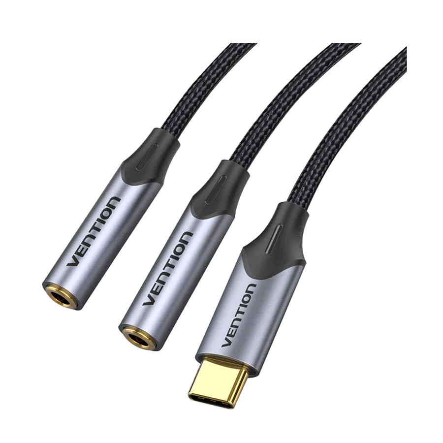 VENTION BGNHY Type-C Male to Dual 3.5mm Female, 0.3 Meter, Gray Audio Splitter # BGNHY