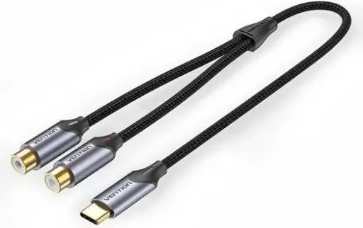 [07226] VENTION USB-C Male to 2-Female RCA Cable 1M Gray Aluminum Alloy Type Model # BGVHF 