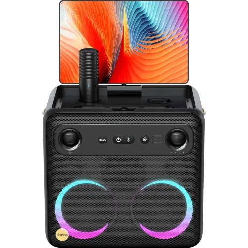 Ikarao Xtreme Break X2 All in One Karaoke Portable Bluetooth Speaker With Built-In 10 Inch Tablet And Wireless Microphone
