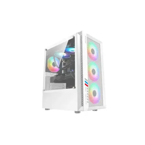 [00230]  POWER TRAIN PT-701W ATX MID TOWER GAMING CASE WITH 4 RGB FAN (WHITE)