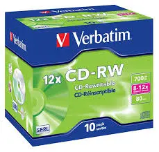 [0004059] VERBATEM CD-RW 700MB JEWEL CASE 4X#43148