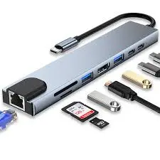TYPE-C TO HDTV 8 IN 1 (LAN+TYPE-C+SD CARD+USB 3.0*2+HDMI+HDTV) CONVERTER