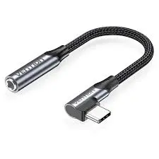 VENTION USB-C RIGHT ANGLE MALE TO 3.5M EARPHONE JACK ADAPTER 0.1M GRAY #BGLHA