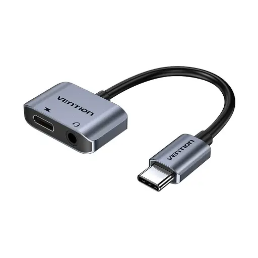 [07097] VENTION BGSHA Type-C Male to 3.5mm & Type-C Female, Gray Multiport Converter #BGSHA