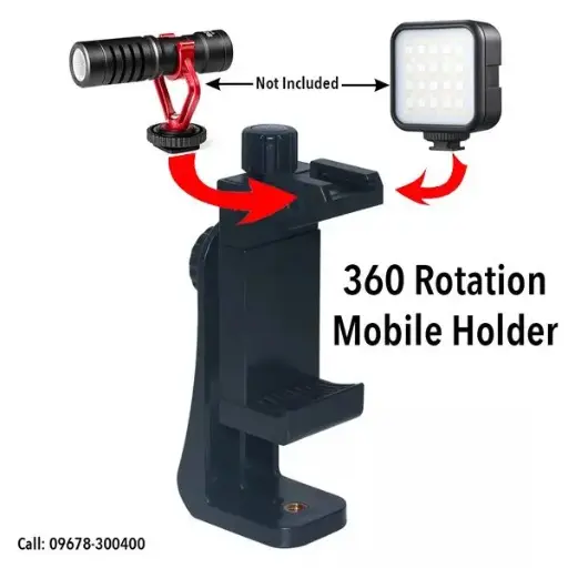 [00335] 360 Degree Mobile Vlogging Holder With Cold Shoe Mount For Extra Microphone Or Led Light