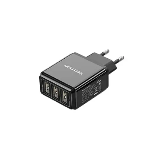 VENTION DC5203-B 3-PORT 17W USB WALL CHARGER EU-PLUG BLACK