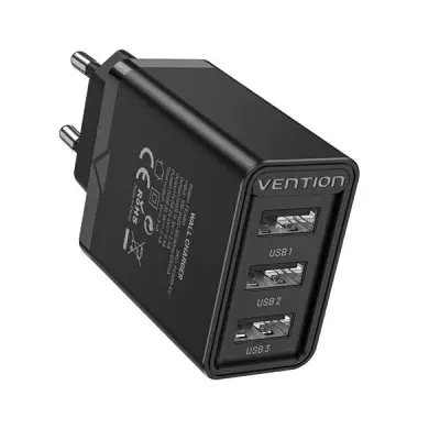 [07155] VENTION FEAB0-EU 3-port USB(A+A+A) Wall Charger EU-Plug Black