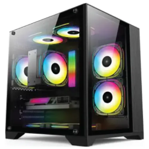 PC Power Ice Cube 2024 BK M-ATX ARGB Gaming Casing(WITH 7 ARGB FAN)