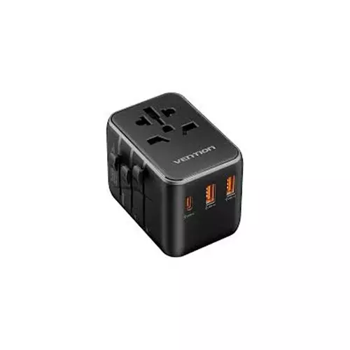 Vention FJEB0 3-Port USB Universal Travel Adapter (Black) 