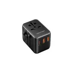 Vention FJEB0 3-Port USB Universal Travel Adapter (Black) 