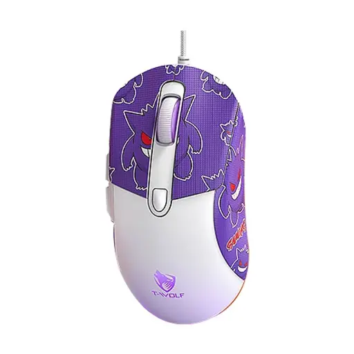 [0007894] T-wolf G550 RGB Wired White Gaming Mouse With Purple Gengar Kuromi Sticker 