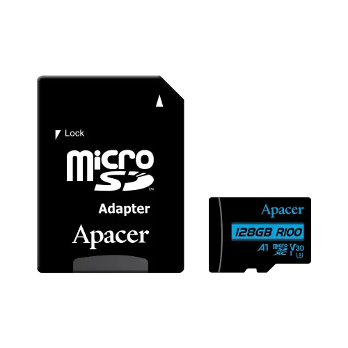 Apacer R100 MicroSDXC UHS-I U3 V30 A1 128GB Class-10 Memory Card with Adapter 