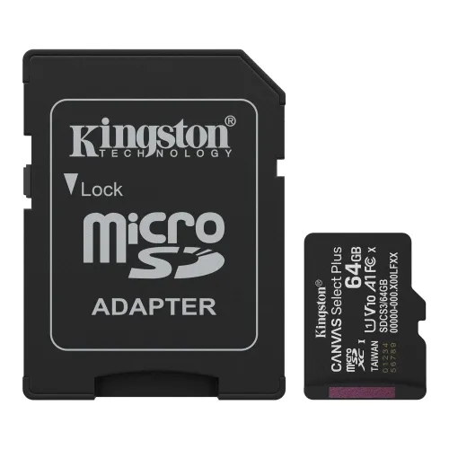 Kingston Canvas Select Plus 64GB UHS-I microSDXC Memory Card With SD Adapter 